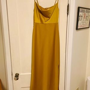 BHLDN Cali Satin Charmeuse Midi Dress in Mustard